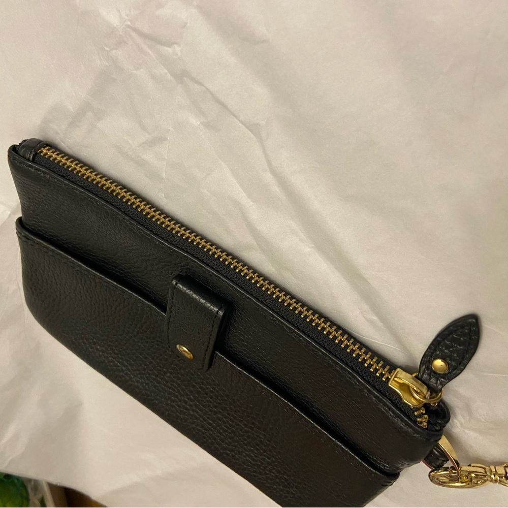 LODIS Logo Pebble Black Leather Zipper Wristlet Clutch with Gold Accents. - Picture 6 of 8